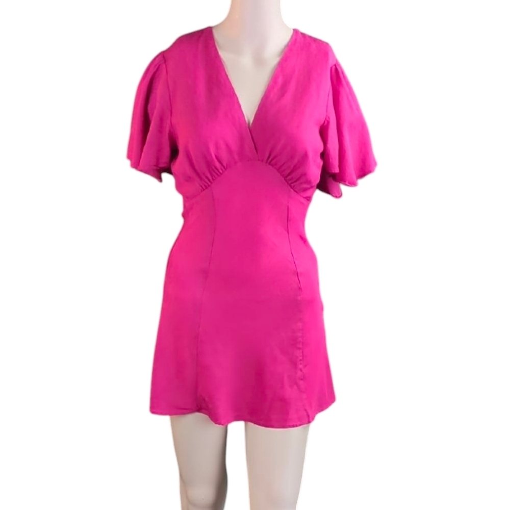 VRG GRL Hot Pink Mini-Dress Flutter Sleeves